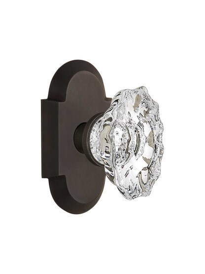 Arched Rosette Door Set with Chateau Crystal Glass Knobs in Oil-Rubbed Bronze.